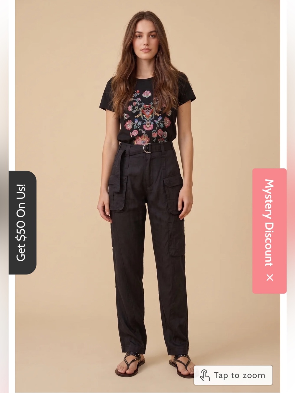 Johnny Was Navy Blue Straight-Leg Cargo Pants